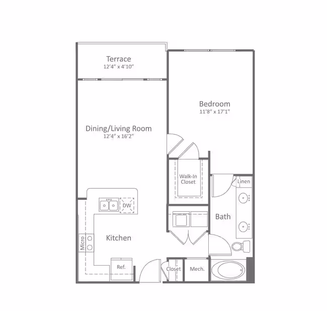 1 Bed • 1 Bath 0713 floor plan